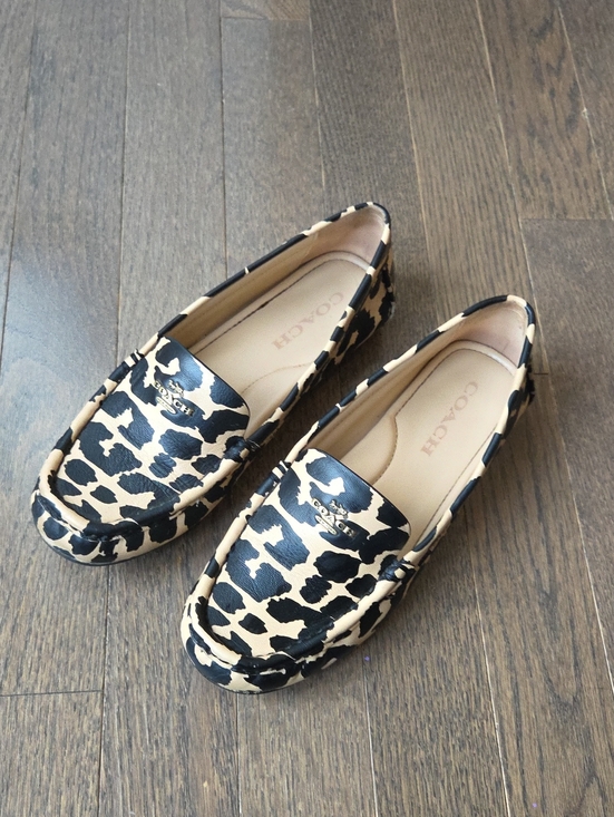 Coach Shoes - COACH Leopard-Print Leather Driving Loafers in Black and Beige